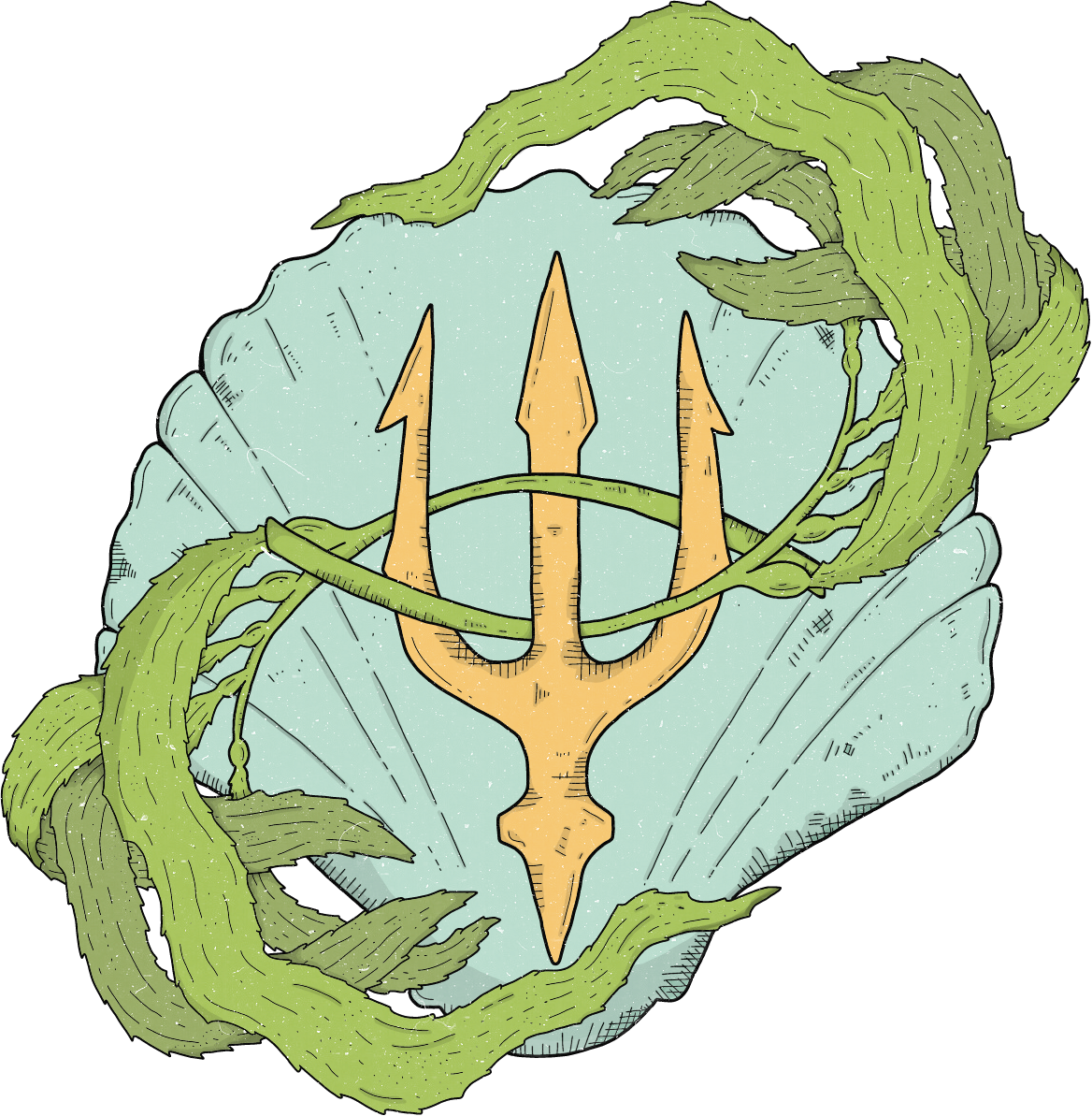 AquaNet trident & kelp emblem